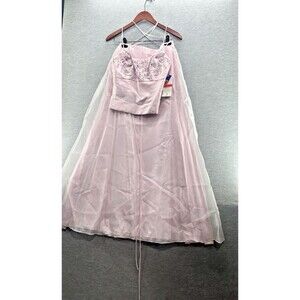 FAVIANA - Vintage Pink 2 Piece Embroidered Top Lace Up Back Long Dress 7/8  776